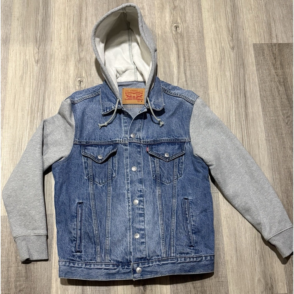 Levi's Strauss Men's Trucker Jean Jacket with Hoodie Fleece Sleeves Size Medium